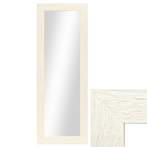 PHOTOLINI Wand-Spiegel 40x100 cm im Massivholz-Rahmen Strandhaus-Stil Breit Weiss Rustikal/Spiegelfläche 30x90 cm von PHOTOLINI