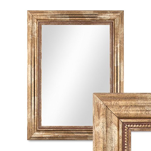 PHOTOLINI Wand-Spiegel 40x50 cm im Massivholz-Rahmen Barock-Stil Antik Gold/Spiegelfläche 30x40 cm von PHOTOLINI