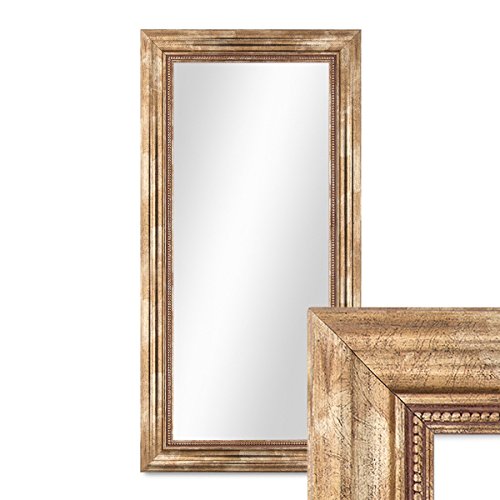PHOTOLINI Wand-Spiegel 40x70 cm im Massivholz-Rahmen Barock-Stil Antik Gold/Spiegelfläche 30x60 cm von PHOTOLINI