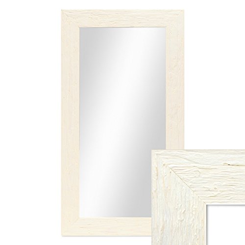 PHOTOLINI Wand-Spiegel 40x70 cm im Massivholz-Rahmen Strandhaus-Stil Breit Weiss Rustikal/Spiegelfläche 30x60 cm von PHOTOLINI