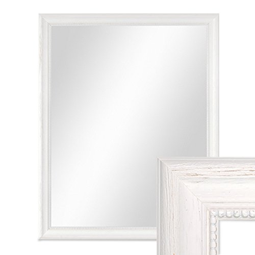 PHOTOLINI Wand-Spiegel 46x56 cm im Holzrahmen Landhaus-Stil Weiss/Spiegelfläche 40x50 cm von PHOTOLINI
