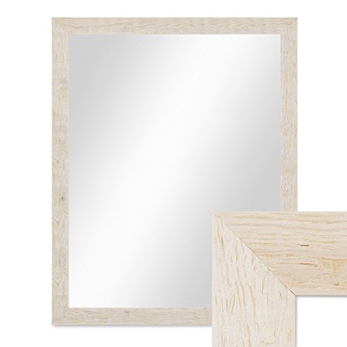 PHOTOLINI Wand-Spiegel 46x56 cm im Massivholz-Rahmen Strandhaus-Stil Rustikal Weiss/Spiegelfläche 40x50 cm von PHOTOLINI
