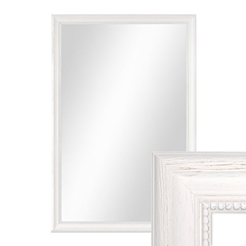 PHOTOLINI Wand-Spiegel 46x66 cm im Holzrahmen Landhaus-Stil Weiss/Spiegelfläche 40x60 cm von PHOTOLINI