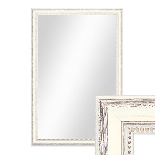 PHOTOLINI Wand-Spiegel 46x66 cm im Massivholz-Rahmen Landhaus-Stil Shabby-Chic Weiss/Spiegelfläche 40x60 cm von PHOTOLINI