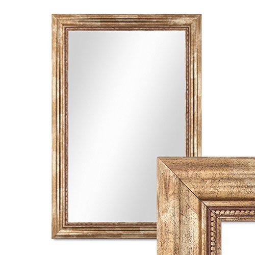 PHOTOLINI Wand-Spiegel 50x60 cm im Massivholz-Rahmen Barock-Stil Antik Gold/Spiegelfläche 40x50 cm von PHOTOLINI