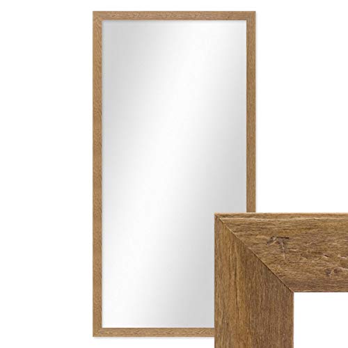 PHOTOLINI Wand-Spiegel 56x106 cm im Holzrahmen Strandhaus-Stil Eiche-Optik Rustikal/Spiegelfläche 50x100 cm von PHOTOLINI