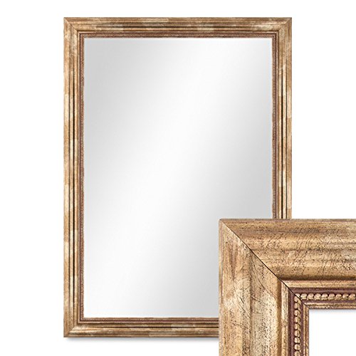 PHOTOLINI Wand-Spiegel 60x80 cm im Massivholz-Rahmen Barock-Stil Antik Gold/Spiegelfläche 50x70 cm von PHOTOLINI