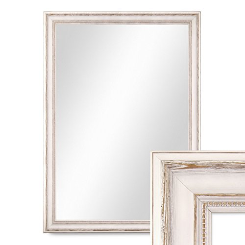 PHOTOLINI Wand-Spiegel 60x80 cm im Massivholz-Rahmen Landhaus-Stil Weiss/Spiegelfläche 50x70 cm von PHOTOLINI