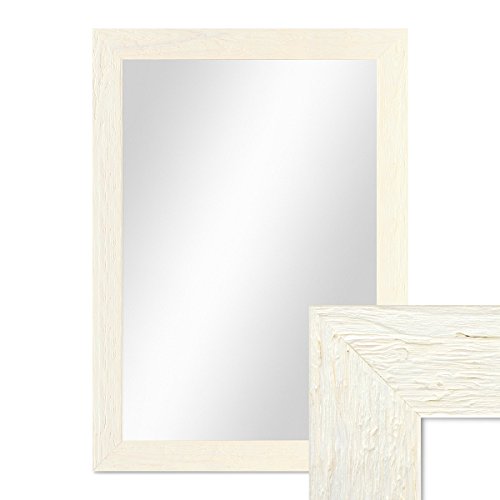 PHOTOLINI Wand-Spiegel 60x80 cm im Massivholz-Rahmen Strandhaus-Stil Breit Weiss Rustikal/Spiegelfläche 50x70 cm von PHOTOLINI