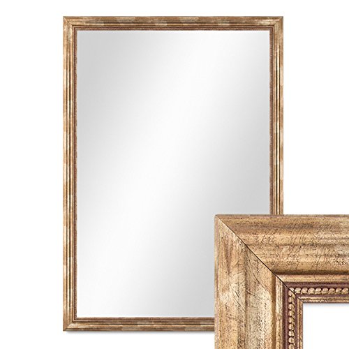 PHOTOLINI Wand-Spiegel 80x110 cm im Massivholz-Rahmen Barock-Stil Antik Gold/Spiegelfläche 70x100 cm von PHOTOLINI