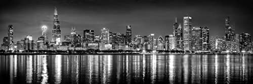 PHOTOSBYJON Chicago Skyline Night Schwarz-Weiß-Fotodruck, 30,5 x 91,4 cm, ungerahmt von PHOTOSBYJON