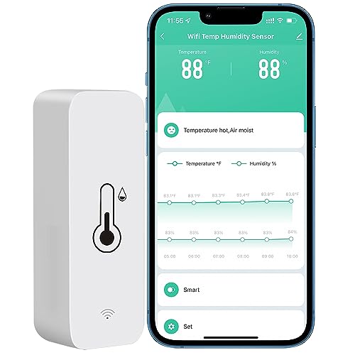 PHOVOLT WLAN Hygrometer Thermometer Sensor, kabelloser intelligenter Temperatur und Feuchtigkeitsmonitor mit Remote App Benachrichtigungsalarm, für Zuhause, Gewächshaus (1 Stück) von PHOVOLT