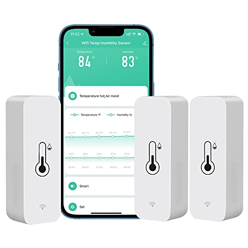 PHOVOLT WiFi-Hygrometer-Thermometer-Sensor für Zuhause, Innen- und Außenbereich, kabelloser Temperatur- und Feuchtigkeitssensor, Monitor mit Fernbedienung, App für Zuhause, Gewächshaus (3-Pack) von PHOVOLT