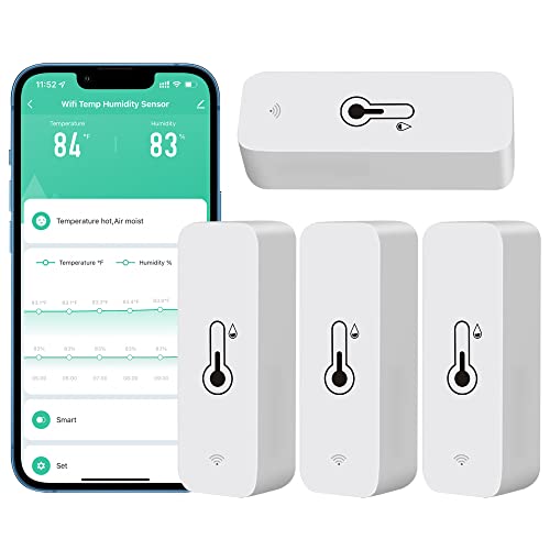 PHOVOLT WiFi-Hygrometer-Thermometer-Sensor für Zuhause, Innen- und Außenbereich, kabelloser Temperatur- und Feuchtigkeitssensor, Monitor mit Fernbedienung, App für Zuhause, Gewächshaus (4-Pack) von PHOVOLT