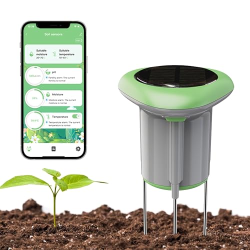 PHOVOLT WiFi Solar Feuchtigkeitsmessgerät Pflanzen, Solarer Bodenfeuchtemesser: Pflanzenhygrometer, intelligenter WiFi-Feuchtigkeitssensor mit App-Steuerung, Temperaturerkennung für Pflanzen von PHOVOLT