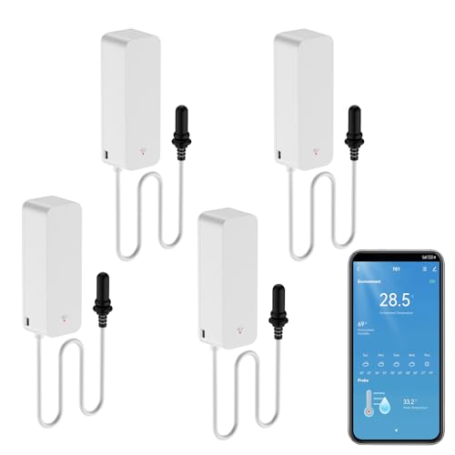 Smart Thermometer Hygrometer, WiFi Temperatursensor mit externer Sonde, Wetterfunktionsthermometer, Feuchtigkeitsmesser für Gefrierschrank, Aquarium, App-Alarm,Fernmonitor, Arbeiten Sie mit Alexa.4PCS von PHOVOLT