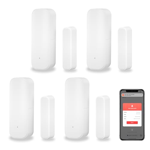 Tuya intelligenter Tür-/Fenster Sensor, kabelloser Fenstersensor, Echtzeit-Alarm, kompatibel mit Alexa Google Assistant, Sicherheitstür, offener Kontaktsensor für Geschäftseinbrecheralarm (4 Stück) von PHOVOLT