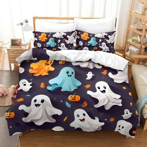 PHQAZWSXE Halloween Ghost 3D Bettwäsche Charming Bettbezug Jugendliche Mit Kissenbezügen Reißverschluss Für Geschenke Zimmer Deko Mit Double（200x200cm） von PHQAZWSXE
