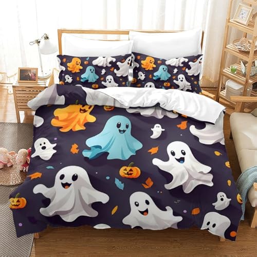 PHQAZWSXE Halloween Ghost 3D Bettwäsche Charming Bettbezug Jugendliche Mit Kissenbezügen Reißverschluss Weiche Komfort Zimmer Deko Mit King（220x240cm） von PHQAZWSXE