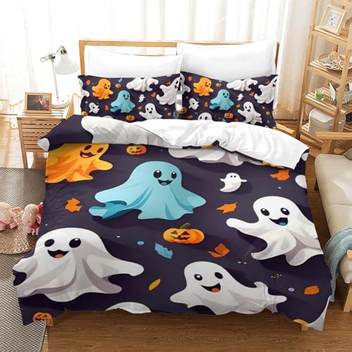 PHQAZWSXE Halloween Ghost 3D Bettwäsche Charming Bettbezug Kinder Mit Kissenbezügen Reißverschluss Für Geschenke Für Jungen Und Mädchen Single（140x200cm） von PHQAZWSXE
