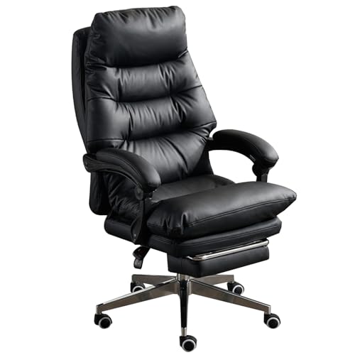 Computerstuhl Für Das Heimbüro Bequemer Chefsessel Mit Liegefunktion Büro-Studienstuhl Ruhestuhl Stahlfüße (Color : Schwarz, S : 65*(110 * 118) cm) von PHSP