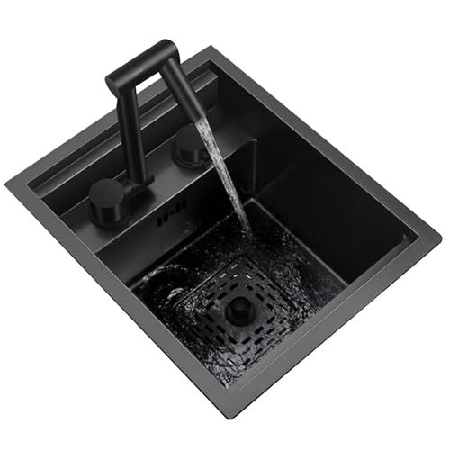 Küchen Kleines, Verstecktes Mini-Waschbecken In Der Coffee-Shop-Bar Haushaltsspüle Aus Edelstahl Unsichtbares Aufsatzwaschbecken Mit Klappbarer Wasserhahnabdeckung Küchenspülen (Color : Black Steel, von PHSP