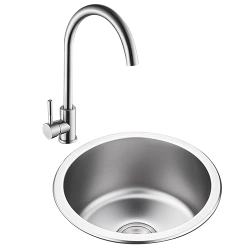 Küchen Silberne Küchenspüle Aus Edelstahl Mit Wasserhahn Für Restaurants, Bars Und Studios Runder Einzeltank Geschirrspülbecken Mit Siphonvorbereitung Küchenspülen ( Color : Silver , S : 40*40*18cm ) von PHSP