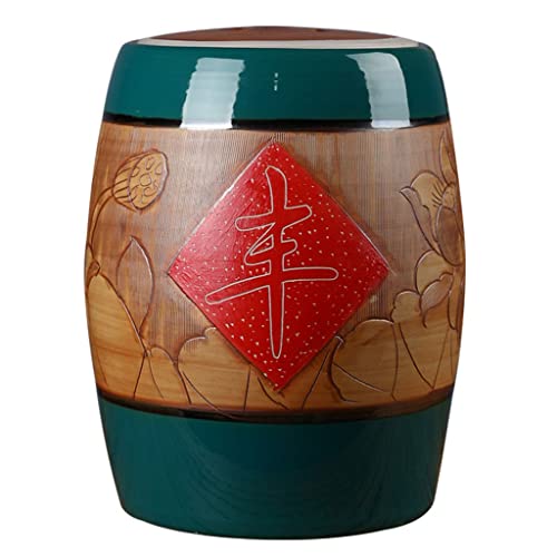 PHSP Multifunktionaler Vorratsbehälter Keramik Reistank Wassertank Haushaltsölzylinder Mit Deckel Versiegelte Aufbewahrungsbox Für Reis Reis Eimer Bohnenmehl Eimer (Color : BrownB, S : 32 * 26cm) von PHSP