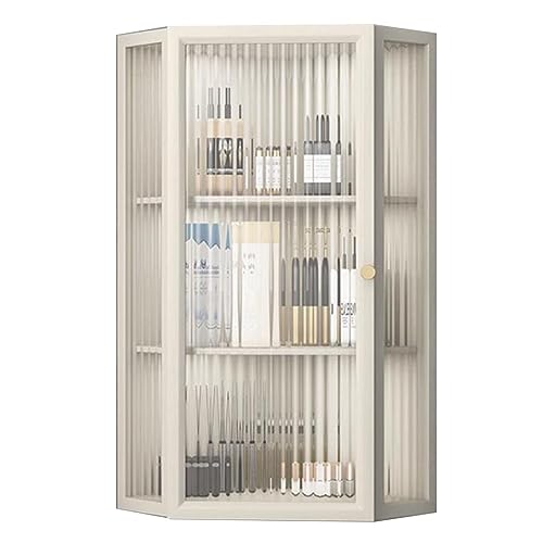 Wandschrank Wand-Eck-Dreieck-Wandschrank Hängeschrank Für Zuhause Mit Glastür Dekoratives Schwebendes Regal Wohnzimmer-Badezimmer-Aufbewahrungsschrank (Color : Beige, S : 60 * 35 * 35cm) von PHSP