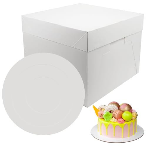 PHULWEL 2 Stück Tortenschachtel 30 * 30 * 20cm mit Tortenbrett für Stufenkuchen, Weiß Tortenkarton mit Kuchenbrett Cake Board, Einweg-Tortenbehälter von PHULWEL