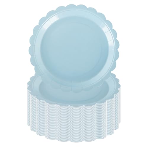 PHUNAT 50 Stück 18 cm Babyblaue Pappteller, robustes Partygeschirr für Geburtstag, Babyparty, blaue Themenparty-Dekorationen von PHUNAT