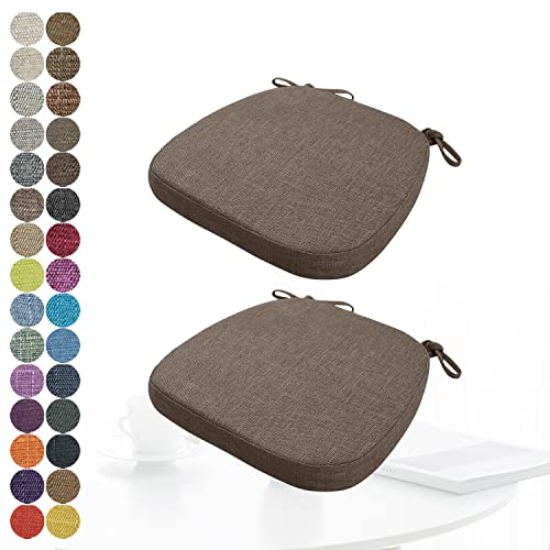 PHUSTJKL 2er Set 40x38cm Sitzkissen mit Bändern für Esszimmerstuhl, 5cm Dick Rutschfestes Waschbar Weiche Atmungsaktiv Flachs Sitzpolster für Gartenstuhl Esszimmerstuhl oder Bürostuhl-Braun von PHUSTJKL