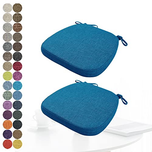 PHUSTJKL 2er Set 40x38cm Sitzkissen mit Bändern für Esszimmerstuhl, 5cm Dick Rutschfestes Waschbar Weiche Atmungsaktiv Flachs Sitzpolster für Gartenstuhl Esszimmerstuhl oder Bürostuhl-Navy Blau von PHUSTJKL