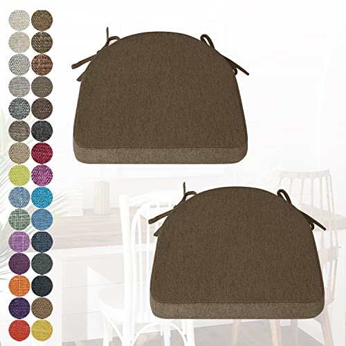 PHUSTJKL 2er Set Stuhlkissen Halbrund Stuhlauflage mit Bändern für Esszimmer, Waschbare rutschfest Sitzkissen mit Reißverschluss für Indoor Zuhause Büro Küche (40x38x38x3cm Dunkelbraun) von PHUSTJKL