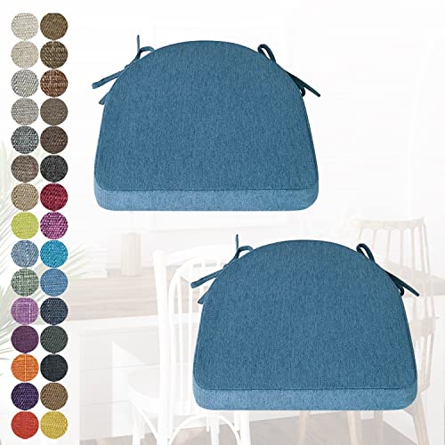 PHUSTJKL 2er Set Stuhlkissen Halbrund Stuhlauflage mit Bändern für Esszimmer, Waschbare rutschfest Sitzkissen mit Reißverschluss für Indoor Zuhause Büro Küche (40x38x38x3cm Navy Blau) von PHUSTJKL