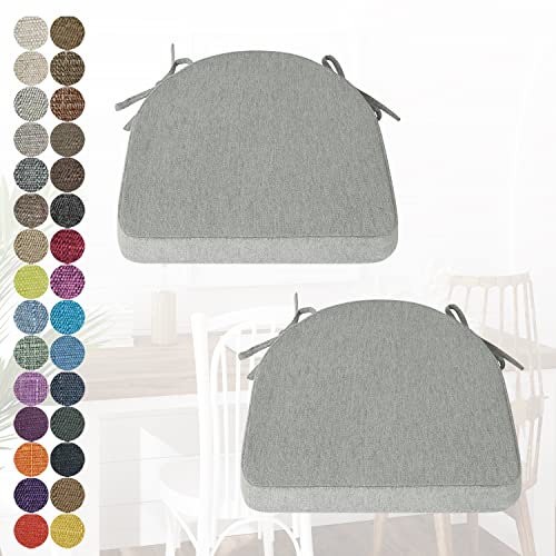 PHUSTJKL 2er Set Stuhlkissen Halbrund Stuhlauflage mit Bändern für Esszimmer, Waschbare rutschfest Sitzkissen mit Reißverschluss für Indoor Zuhause Büro Küche (40x38x38x5cm Grau) von PHUSTJKL