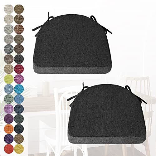 PHUSTJKL 2er Set Stuhlkissen Halbrund Stuhlauflage mit Bändern für Esszimmer, Waschbare rutschfest Sitzkissen mit Reißverschluss für Indoor Zuhause Büro Küche (40x40x38x5cm Schwarz) von PHUSTJKL