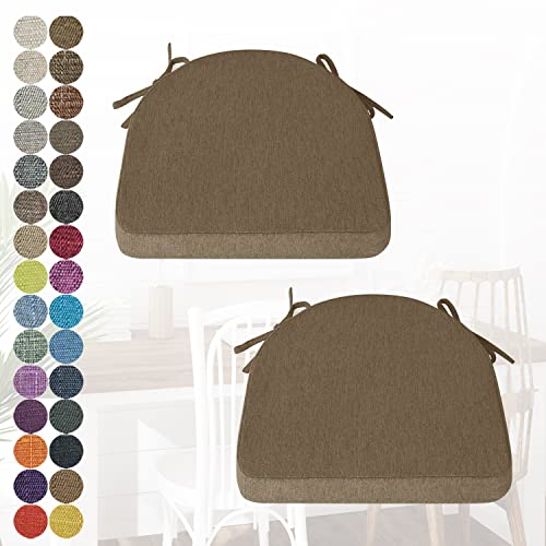 PHUSTJKL 2er Set Stuhlkissen Halbrund Stuhlauflage mit Bändern für Esszimmer, Waschbare rutschfest Sitzkissen mit Reißverschluss für Indoor Zuhause Büro Küche (43x42x40x3cm Flachsbraun) von PHUSTJKL