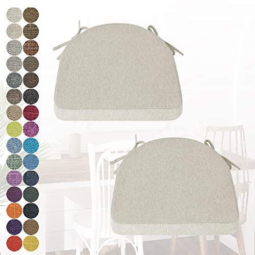 PHUSTJKL 2er Set Stuhlkissen Halbrund Stuhlauflage mit Bändern für Esszimmer, Waschbare rutschfest Sitzkissen mit Reißverschluss für Indoor Zuhause Büro Küche (43x42x40x3cm Khaki) von PHUSTJKL