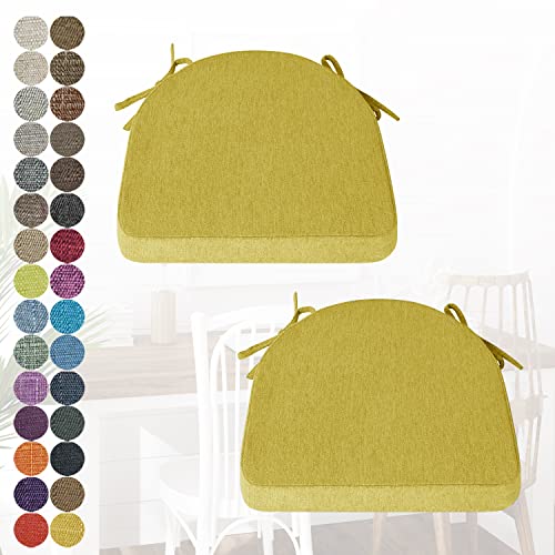 PHUSTJKL 2er Set Stuhlkissen Halbrund Stuhlauflage mit Bändern für Esszimmer, Waschbare rutschfest Sitzkissen mit Reißverschluss für Indoor Zuhause Büro Küche (43x42x40x5cm Gelb) von PHUSTJKL