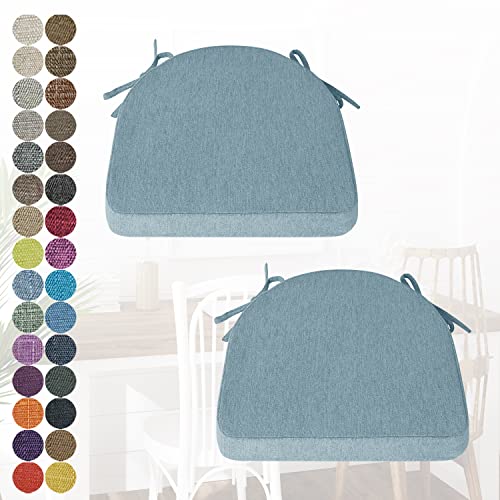 PHUSTJKL 2er Set Stuhlkissen Halbrund Stuhlauflage mit Bändern für Esszimmer, Waschbare rutschfest Sitzkissen mit Reißverschluss für Indoor Zuhause Büro Küche (43x42x40x5cm Hellblau) von PHUSTJKL