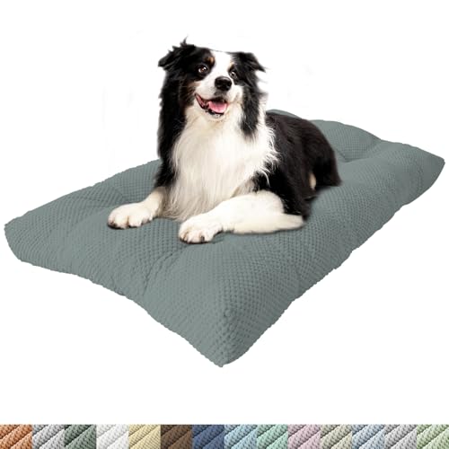 PHUSTJKL Hundebett Mittelgroße Kleine Hunde, 110x80x8cm Waschbar Hundekissen mit Rutschfester Unterseite, Flauschiges Atmungsaktiv Superweich Katzenbett Haustierbett Hundematratze-Graugrün von PHUSTJKL