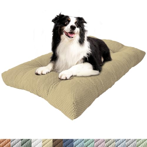 PHUSTJKL Hundebett Mittelgroße Kleine Hunde, 125x90x6cm Waschbar Hundekissen mit Rutschfester Unterseite, Flauschiges Atmungsaktiv Superweich Katzenbett Haustierbett Hundematratze-Hellbraun von PHUSTJKL