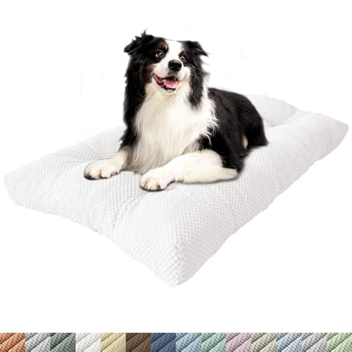 PHUSTJKL Hundebett Mittelgroße Kleine Hunde, 140x105x6cm Waschbar Hundekissen mit Rutschfester Unterseite, Flauschiges Atmungsaktiv Superweich Katzenbett Haustierbett Hundematratze-Weiß von PHUSTJKL