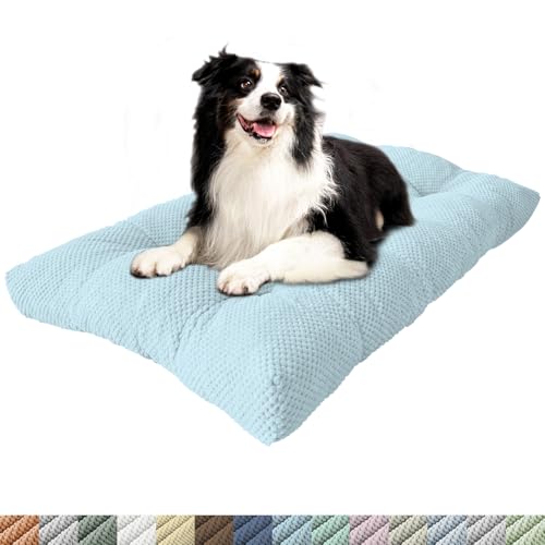 PHUSTJKL Hundebett Mittelgroße Kleine Hunde, 55x40x15cm Waschbar Hundekissen mit Rutschfester Unterseite, Flauschiges Atmungsaktiv Superweich Katzenbett Haustierbett Hundematratze-Hellblau von PHUSTJKL