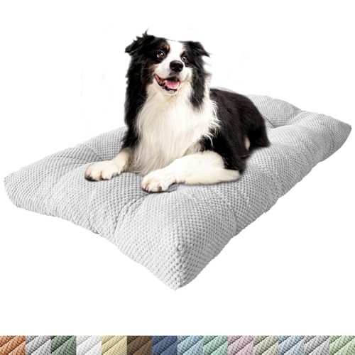 PHUSTJKL Hundebett Mittelgroße Kleine Hunde, 80x55x15cm Waschbar Hundekissen mit Rutschfester Unterseite, Flauschiges Atmungsaktiv Superweich Katzenbett Haustierbett Hundematratze-Hellgrau von PHUSTJKL