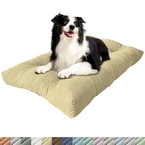 PHUSTJKL Hundebett Mittelgroße Kleine Hunde, 80x55x6cm Waschbar Hundekissen mit Rutschfester Unterseite, Flauschiges Atmungsaktiv Superweich Katzenbett Haustierbett Hundematratze-Khaki von PHUSTJKL