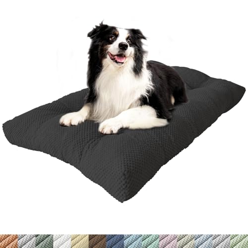 PHUSTJKL Hundebett Mittelgroße Kleine Hunde, 85x55x8cm Waschbar Hundekissen mit Rutschfester Unterseite, Flauschiges Atmungsaktiv Superweich Katzenbett Haustierbett Hundematratze-Schwarz von PHUSTJKL