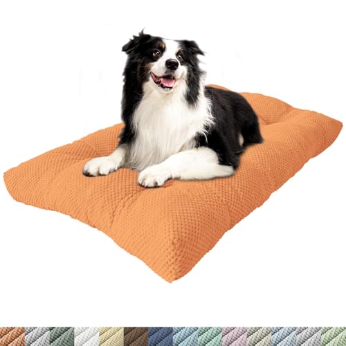 PHUSTJKL Hundebett Mittelgroße Kleine Hunde, 90x55x8cm Waschbar Hundekissen mit Rutschfester Unterseite, Flauschiges Atmungsaktiv Superweich Katzenbett Haustierbett Hundematratze-Orange von PHUSTJKL