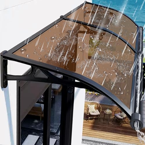 PHUSTJKL Vordach für Haustür Überdachung 100x200cm, Haustürdach Pultvordach Pultbogenvordach aus Aluminium und Polycarbonat, Türdach für draußen Sonnenschutz Regenschutz-Braun von PHUSTJKL